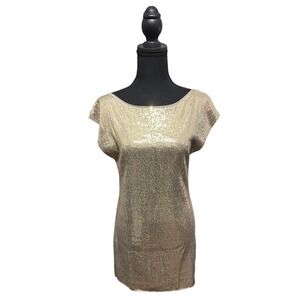 Alice + Olivia Sequin Shift Dress Backless Sparkle Party Mini Gold